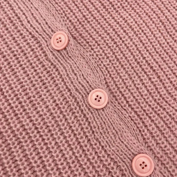 Pink Casual Women's Open Button-Front Loose Long Sleeve Knitted Cardigan - Picture 7 of 9
